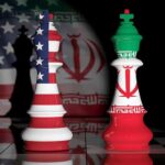 Chess pieces with USA and Iran flags.