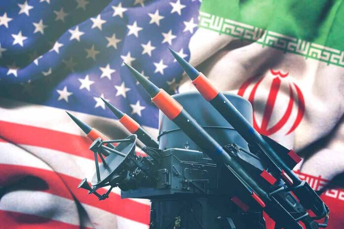 1628170834 featured image Missiles in front of American and Iranian flags.