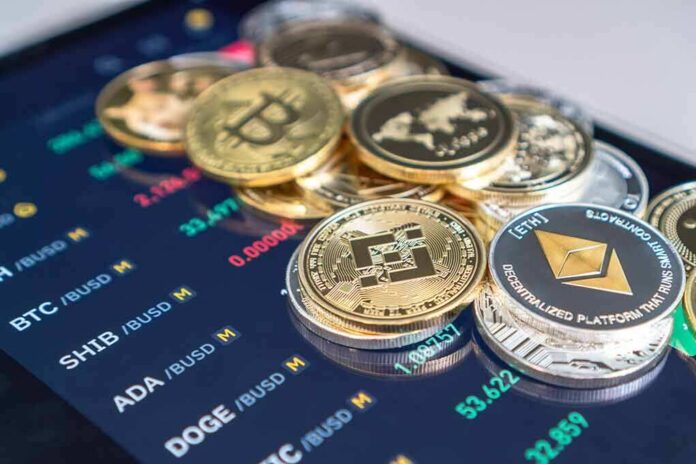 2002007354 featured image Cryptocurrency coins on a trading screen background.