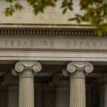 Columns and inscription of the Treasury Department building