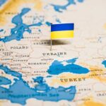Map of Eastern Europe with Ukrainian flag marker