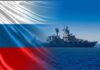 Warship overlaid with the Russian flag