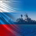 Warship overlaid with the Russian flag