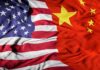 United States flag merged with China flag