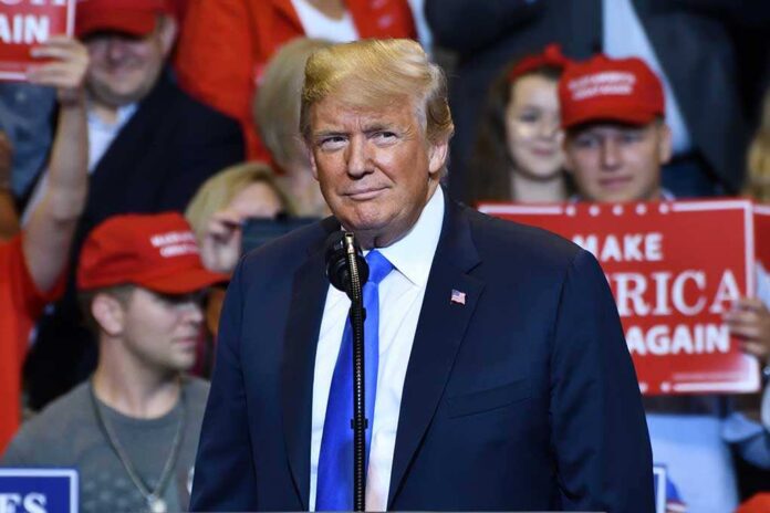 1149680009 featured image Person at a rally with Make America Great Again signs