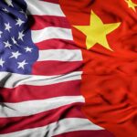 United States flag merged with China flag