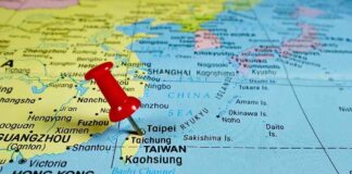 Red pushpin on map of Taiwan