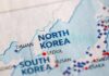 Closeup of North Korea on a map
