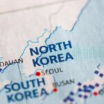 Closeup of North Korea on a map