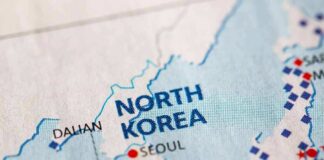 Closeup of North Korea on a map