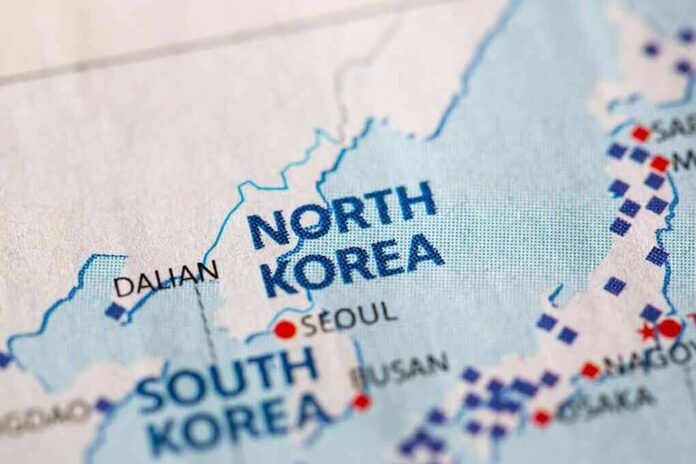 Closeup of North Korea on a map