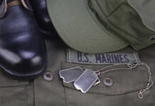 US Marines uniform with boots and dog tags