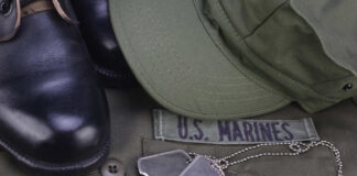 US Marines uniform with boots and dog tags