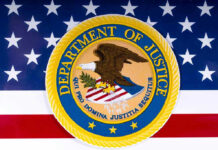 Department of Justice seal on American flag background