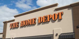Exterior view of a Home Depot store with large signage