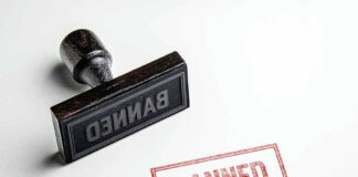 Banned stamp and rubber stamp on white background.