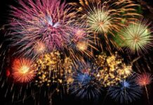 Colorful fireworks exploding in the night sky