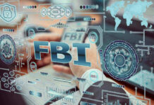 FBI text surrounded by digital security graphics and hands