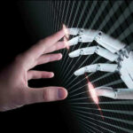 AI Mind-Reading — Decodes PERSONAL THOUGHTS! Human and robotic hands almost touching fingers.