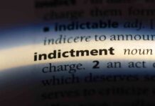Congresswoman INDICTED For Theft SCANDAL Close-up of a dictionary page showing the definition of 'indictment'