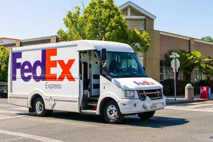 shutterstock_1467983771.jpg FedEx delivery truck parked on a city street