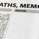 Newspaper page featuring death announcements and obituaries
