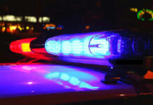 Shocking Cop Murder-Suicide Scene Police car lights flashing at night.