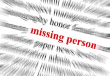 Text graphic highlighting missing person in red among blurred words