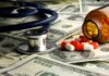 Trump Forces U.K. Into Pricey Drug Dilemma Stethoscope and prescription pills on a background of dollar bills
