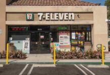 Masked Teens Turn 7-Eleven Into War Zone Exterior view of a 7-Eleven convenience store with an ATM