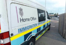 White immigration enforcement van parked by roadside