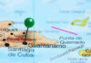 Map with pin on Guantánamo, Cuba.