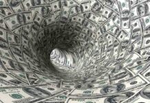 Pentagon Labs Accused Of Price-Tag Coverup A swirling tunnel made of dollar bills creating a vortex effect