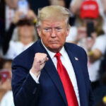 Michelle Obama’s Jaw-Dropping Trump Voter Analysis Man in suit making a fist gesture at rally.