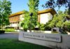Exterior view of the California Institute of Technology building surrounded by trees