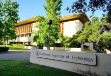 Exterior view of the California Institute of Technology building surrounded by trees