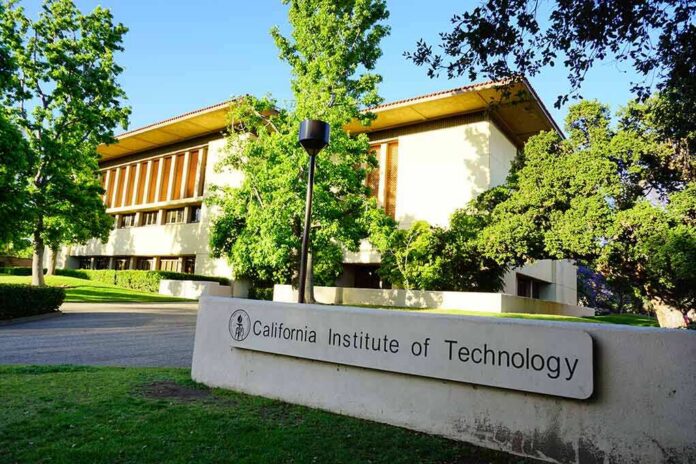 Exterior view of the California Institute of Technology building surrounded by trees