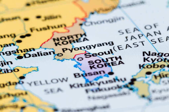 761913781 Map showing North and South Korea, Japan, and China.