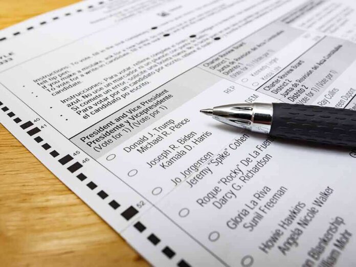 Ballot paper with pen on wooden surface