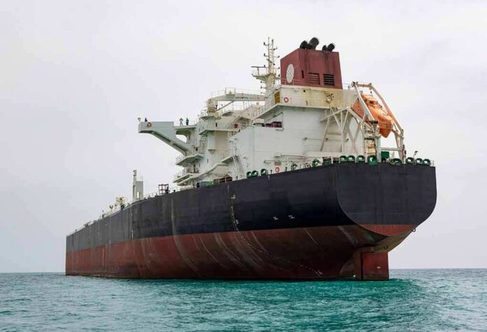 Large oil tanker anchored in calm sea