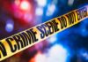 TV Anchor Admits KILLING Her Own Mother yellow crime scene tape with blurred police lights