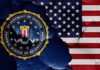 Biden FBI Tracked Trump Family FLIGHTS FBI seal and American flag on cracked wall