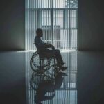 Person in a wheelchair silhouetted by a large window
