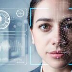 Woman undergoing facial recognition scan