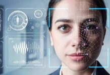 Woman undergoing facial recognition scan
