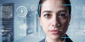 Woman undergoing facial recognition scan