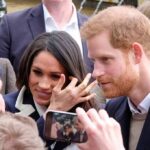 Prince Harry and Meghan, Duchess of Sussex greet people in a crowd